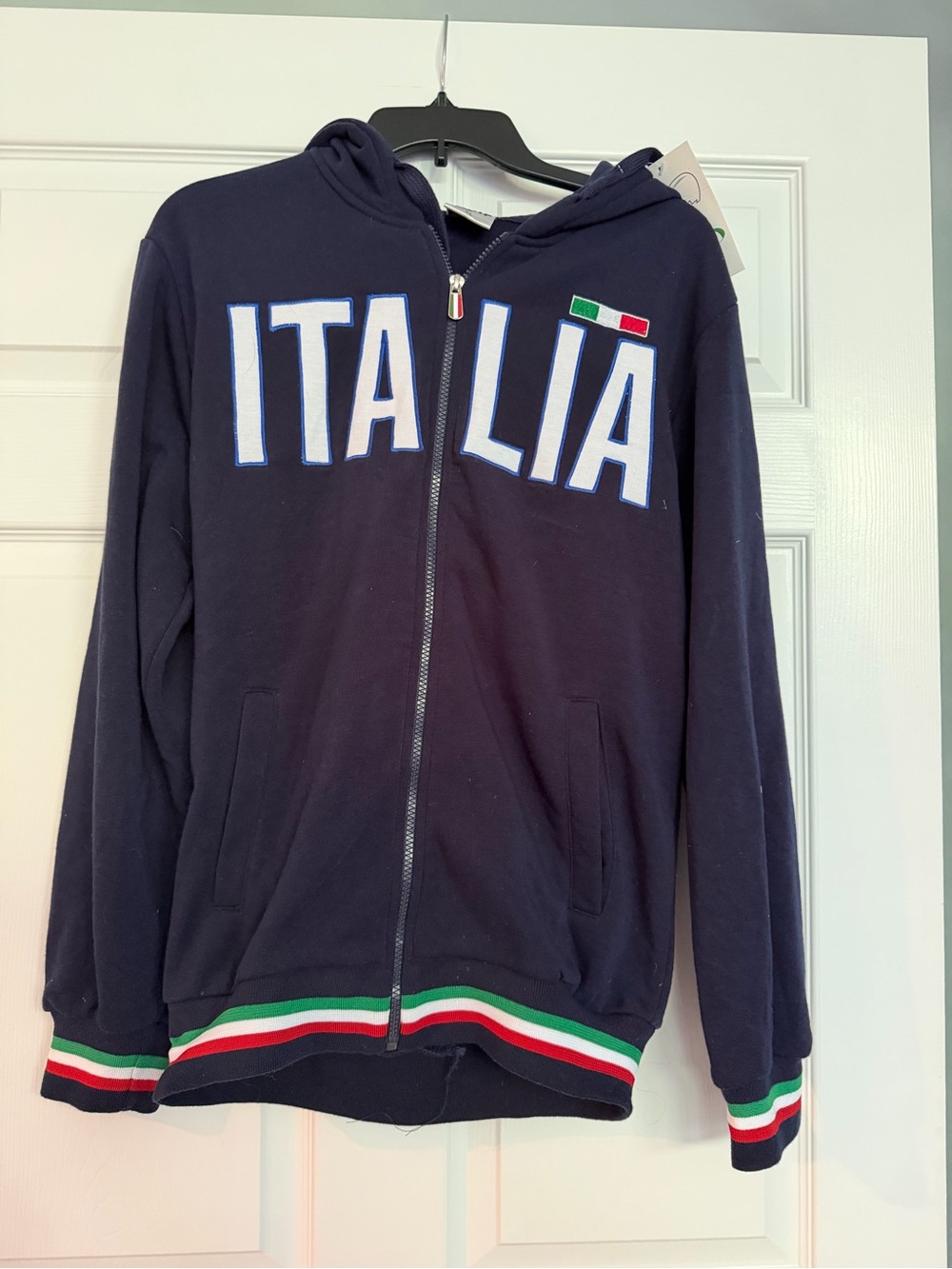 Italia Navy Zip-Up Hoodie with Tricolor Trim